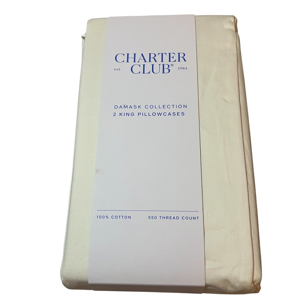 Charter Club Damask 550 TC King Pillowcase Set 2pc Cotton Natural Cream India